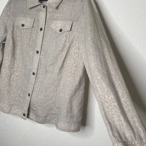 Doncaster Collection Linen Blend Button-Up Jacket‎ Womens XL Beige Leopard Print - Picture 6 of 14